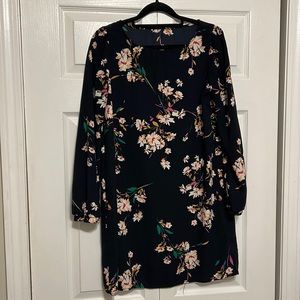 Navy blue floral long sleeve dress